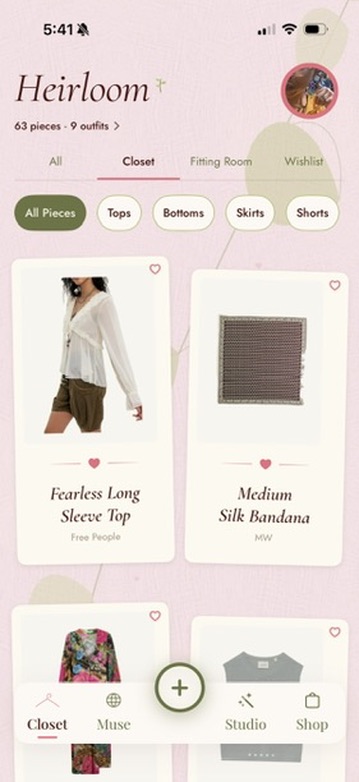 The Closet screen in Heirloom Closet