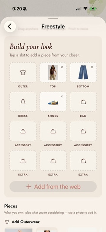 The Freestyle outfit builder in Heirloom Closet